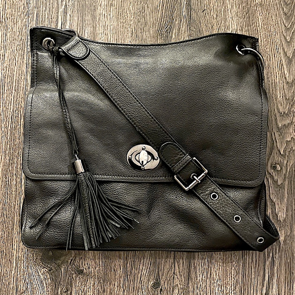 Rachel Roy Black soft genuine leather crossbody bag